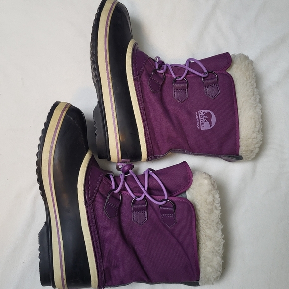 Sorel Waterproof Women's Snow Boots Size 7 Purple Sherpa Trim - Picture 4 of 10
